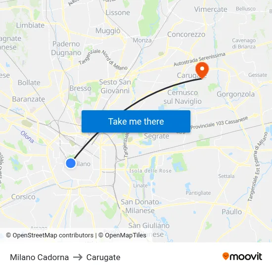 Milan Cadorna to Carugate map