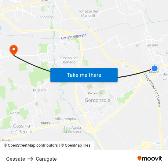 Gessate to Carugate map