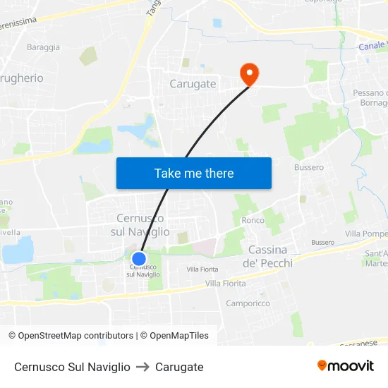 Cernusco Sul Naviglio to Carugate map