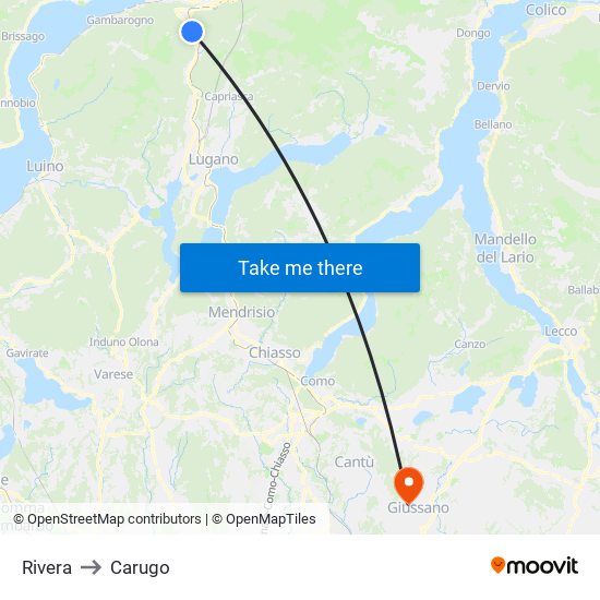 Rivera to Carugo map