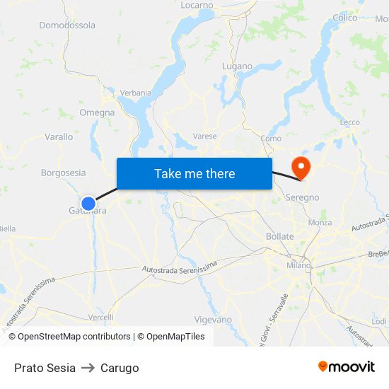 Prato Sesia to Carugo map