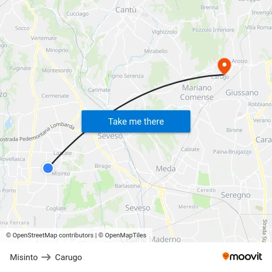Misinto to Carugo map