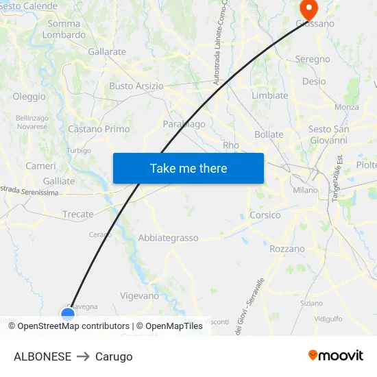 Albonese to Carugo map