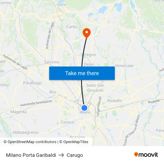 Milano Porta Garibaldi to Carugo map