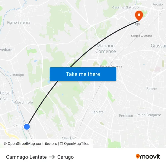 Camnago-Lentate to Carugo map