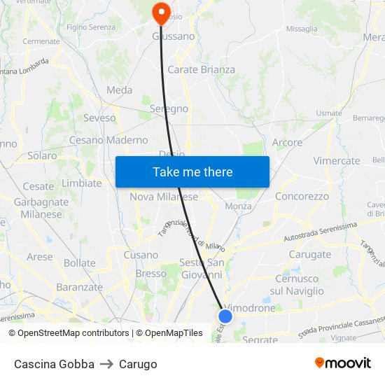 Cascina Gobba to Carugo map