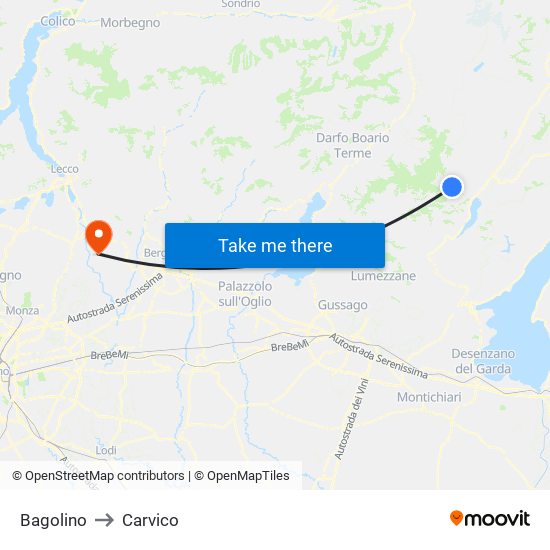 Bagolino to Carvico map