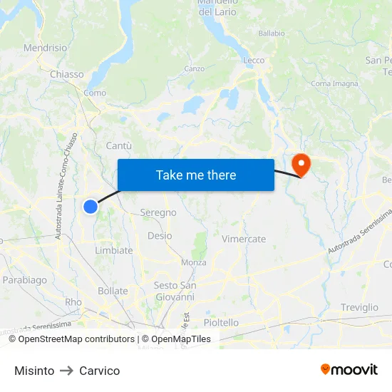 Misinto to Carvico map