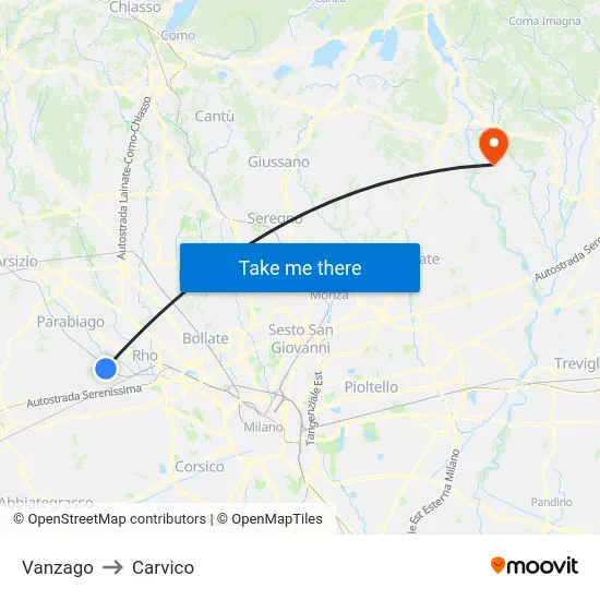 Vanzago to Carvico map