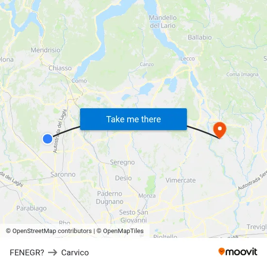 Fenegro to Carvico map