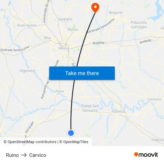 Ruino to Carvico map