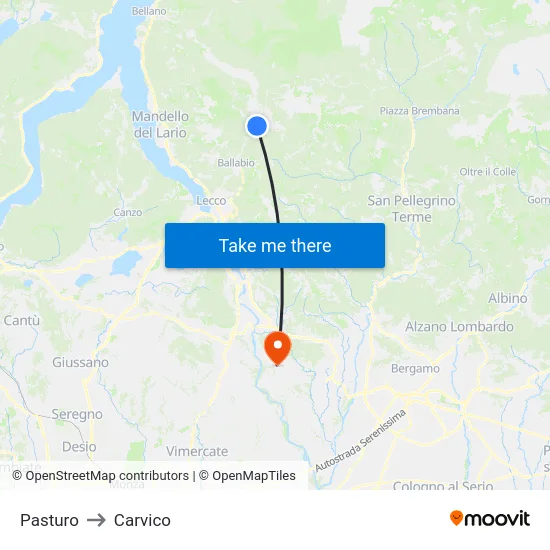 Pasturo to Carvico map