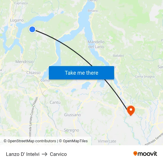 Lanzo d'Intelvi to Carvico map