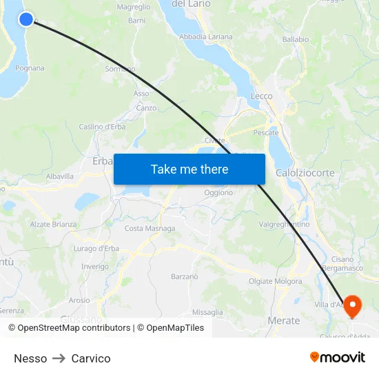 Nesso to Carvico map