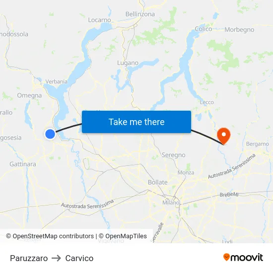 Paruzzaro to Carvico map