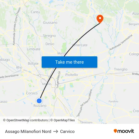 Assago Milanofiori Nord to Carvico map