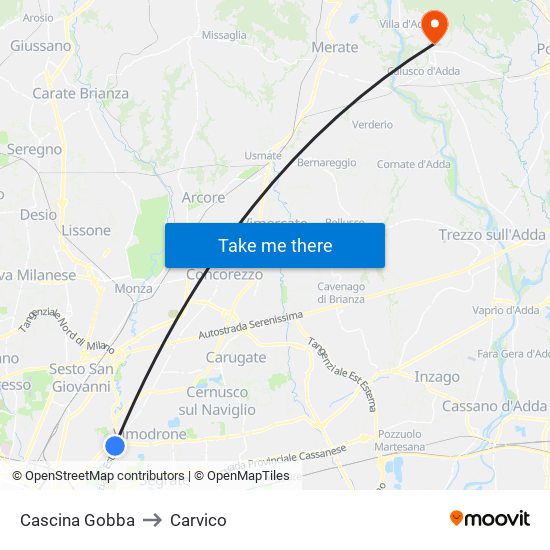 Cascina Gobba to Carvico map