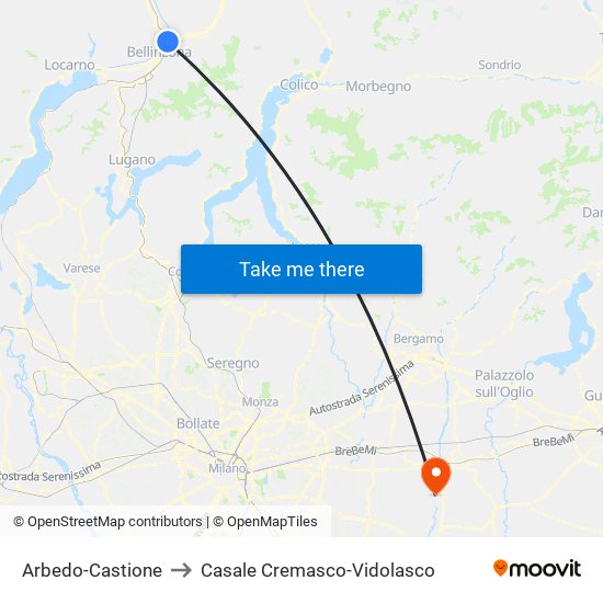 Arbedo-Castione to Casale Cremasco-Vidolasco map