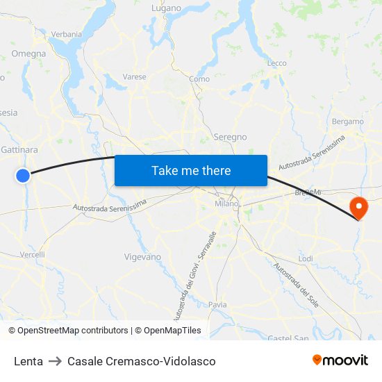 Lenta to Casale Cremasco-Vidolasco map
