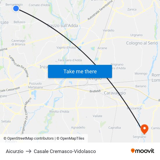 Aicurzio to Casale Cremasco-Vidolasco map