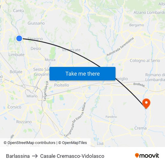 Barlassina to Casale Cremasco-Vidolasco map