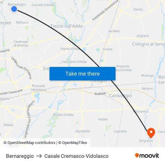 Bernareggio to Casale Cremasco-Vidolasco map