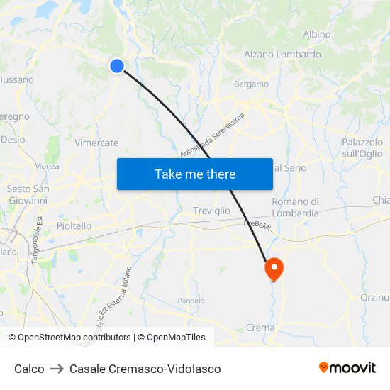 Calco to Casale Cremasco-Vidolasco map