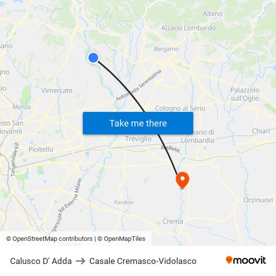 Calusco D' Adda to Casale Cremasco-Vidolasco map