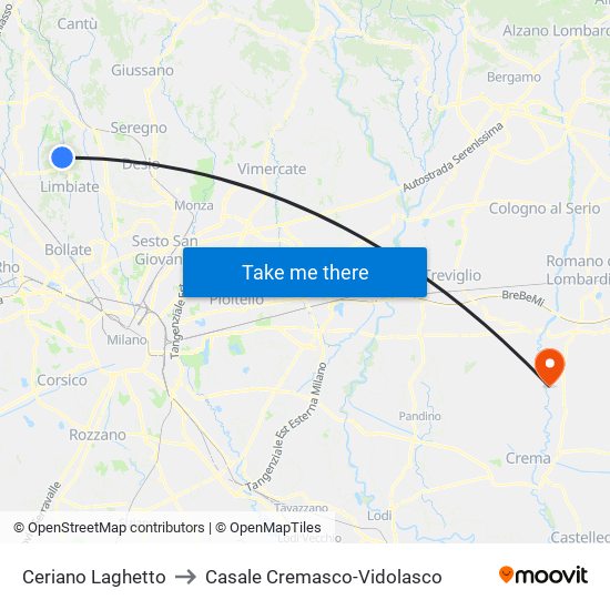 Ceriano Laghetto to Casale Cremasco-Vidolasco map