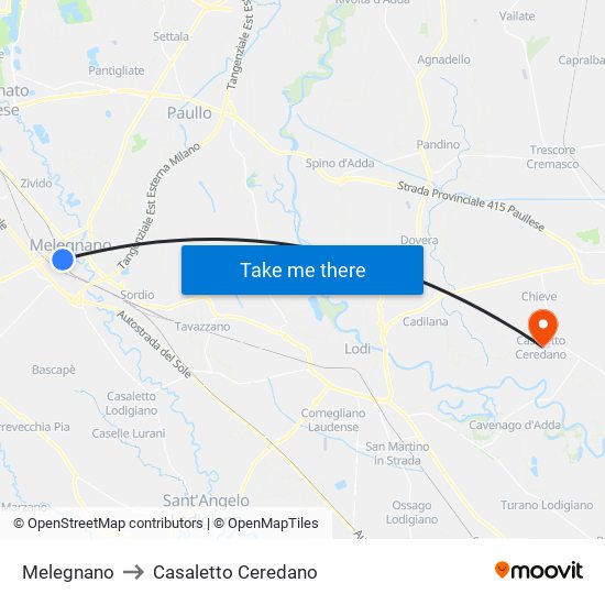 Melegnano to Casaletto Ceredano map