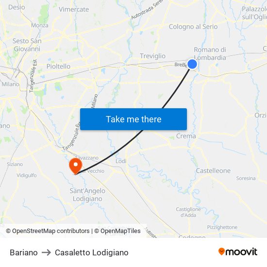 Bariano to Casaletto Lodigiano map