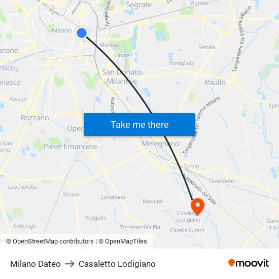 Milano Dateo to Casaletto Lodigiano map