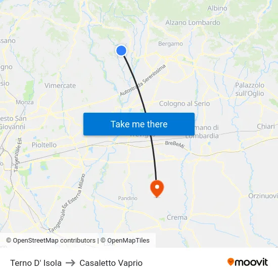 Terno D' Isola to Casaletto Vaprio map