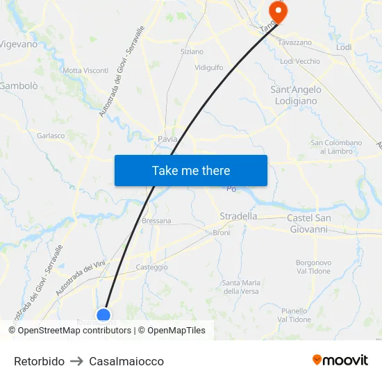 Retorbido to Casalmaiocco map