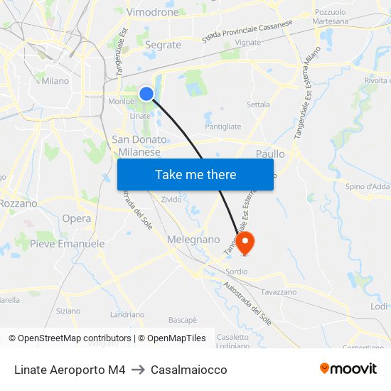 Linate Aeroporto M4 to Casalmaiocco map