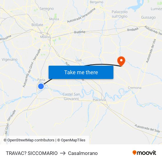 TRAVAC? SICCOMARIO to Casalmorano map