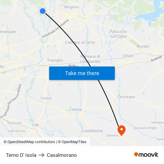 Terno D' Isola to Casalmorano map