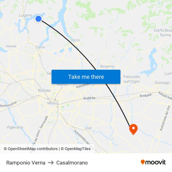 Ramponio Verna to Casalmorano map