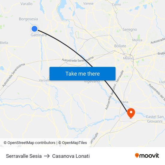 Serravalle Sesia to Casanova Lonati map