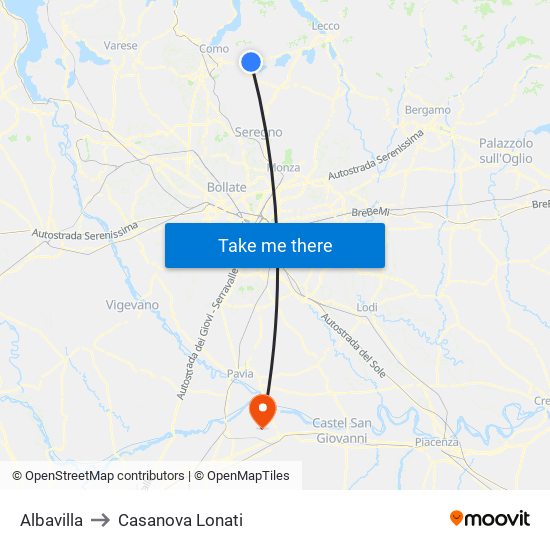 Albavilla to Casanova Lonati map