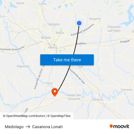 Medolago to Casanova Lonati map