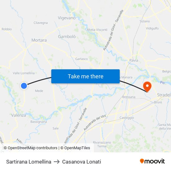Sartirana Lomellina to Casanova Lonati map