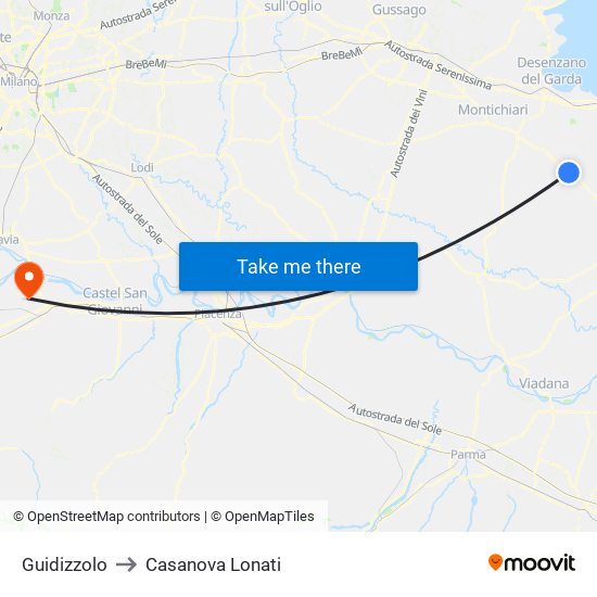 Guidizzolo to Casanova Lonati map