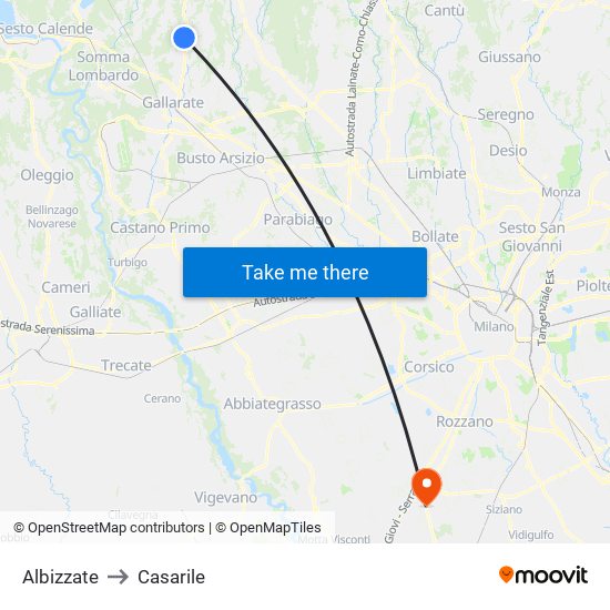 Albizzate to Casarile map