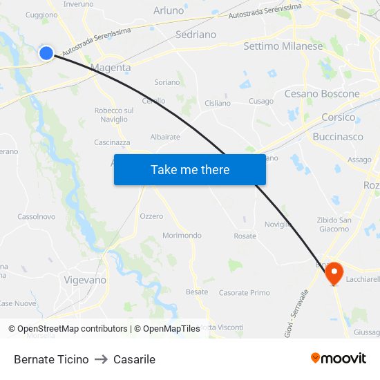 Bernate Ticino to Casarile map