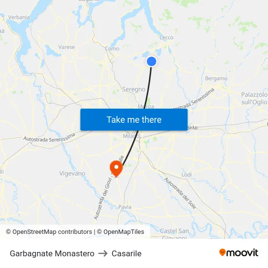 Garbagnate Monastero to Casarile map