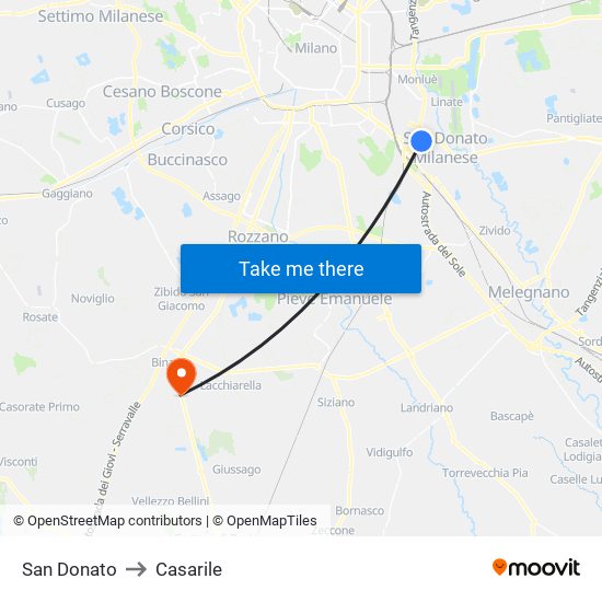 San Donato to Casarile map