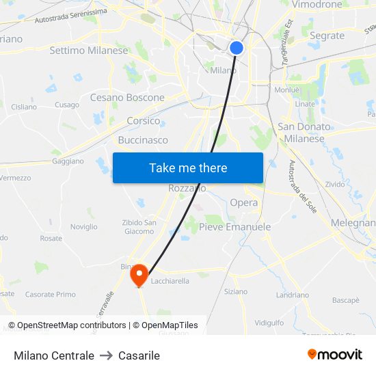 Milano Centrale to Casarile map