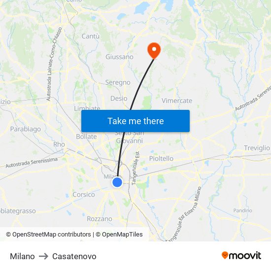 Milano to Casatenovo map