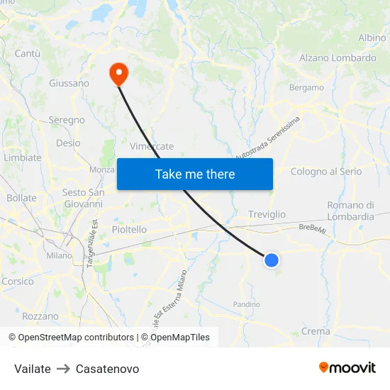 Vailate to Casatenovo map